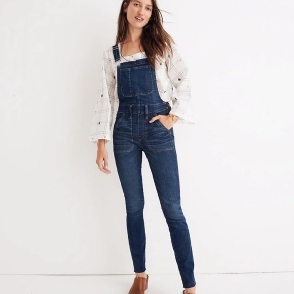 Madewell Skinny Raw Edge‎ Hem Stretchy Overalls Sz. M - Picture 1 of 16